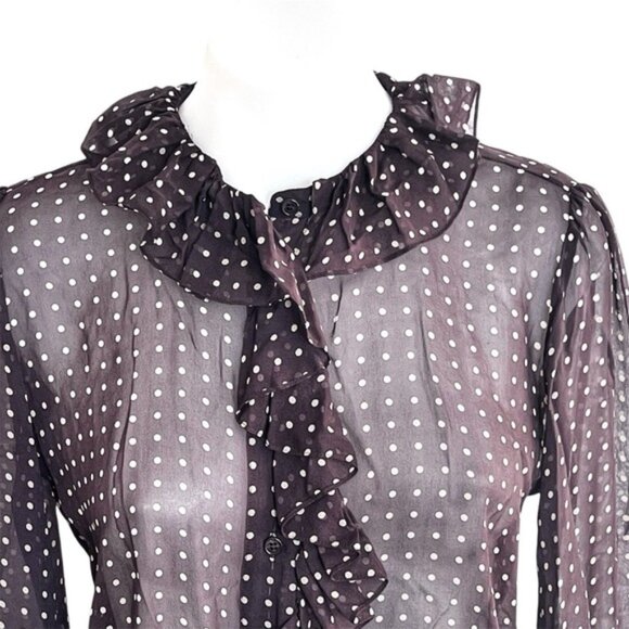 NILI LOTANNicole Espresso Dot Print Silk Blouse Sz Xs - Picture 2 of 14